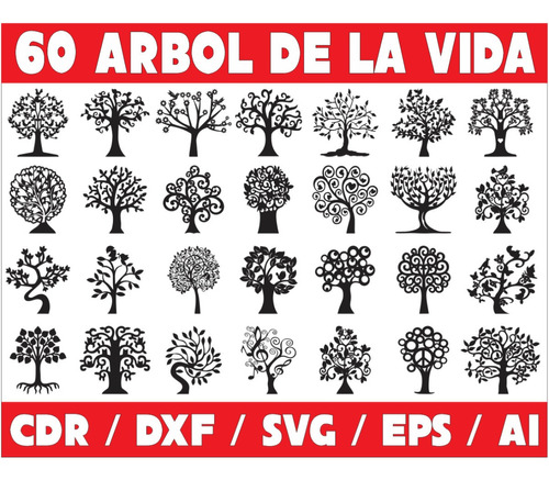 Pack De Vectores Corte Laser - 60 Arboles De La Vida