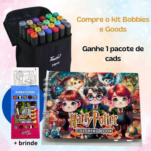 Kit Livro De Colorir Harry Potter Estilo Bobbie Goods Com Conjunto De Canetas Marcador Permanente Ponta Dupla 24 Cores Capa Dura 50 Páginas 180g A5