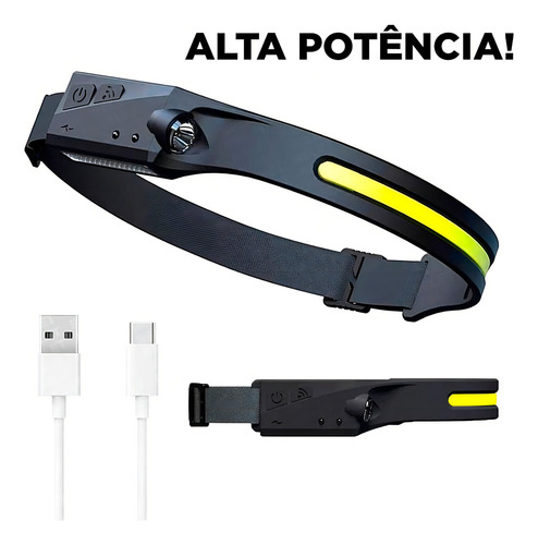 Lanterna De Cabeça Fita Led Usb Luz Forte Sensor Inteligente