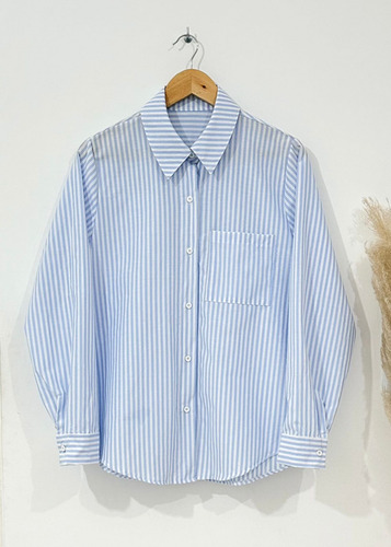 Camisa Le Parc , De Poplin Rayado Celeste, Oversize