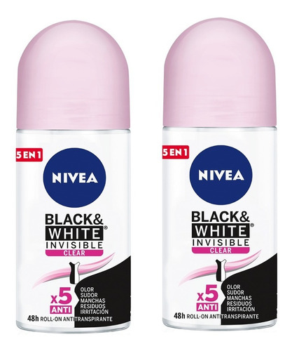 Desodorante Nivea En Rollon Black&white Invisible Clear X 2
