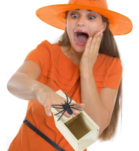 Decoración De Halloween, Araña De Simulación, Caja De Madera