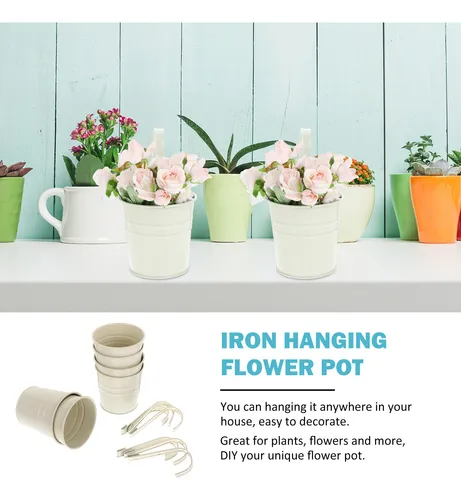 Cubo De Metal Para Colgar Flores De Hojalata Con Decoración