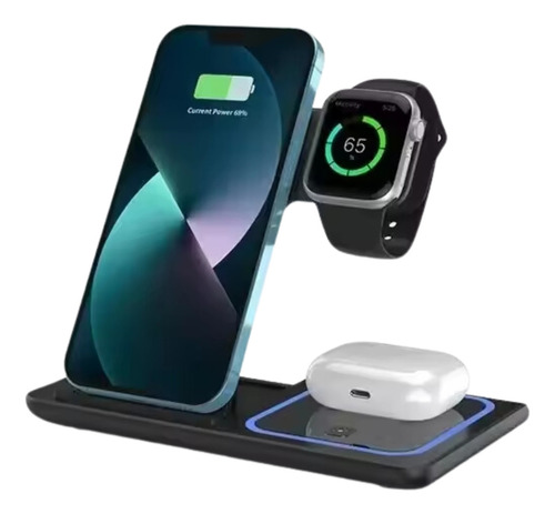 Carregador De Indução Magnética 3 Em 1 Sem Fio Pei-sw024 Cor Preto