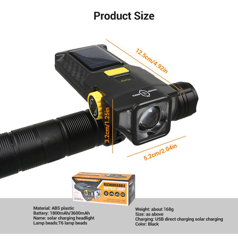 Luz Solar Para Bicicleta Con Carga Usb De 1200 Lúmenes Y Pan