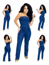 Comprar Macacão Jeans Feminino Tomara Que Caia Jeans Adulto Calça 