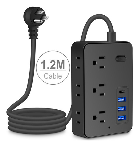 Regleta Cargador Multicontactos El17, Negro 1.2m