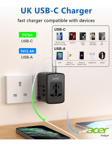 Adaptador De Enchufe De Viaje Acer Universal Con 5 Puertos U