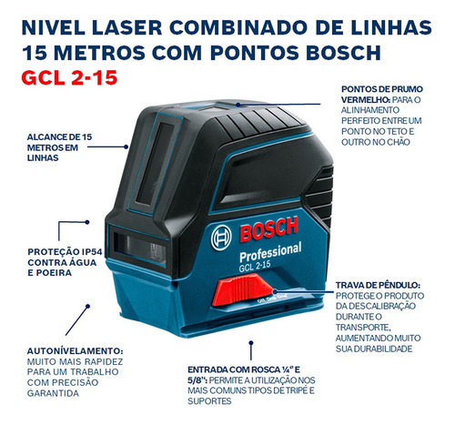 Nível A Laser Gcl2-15 Bosch Vermelho Profissional Com Maleta