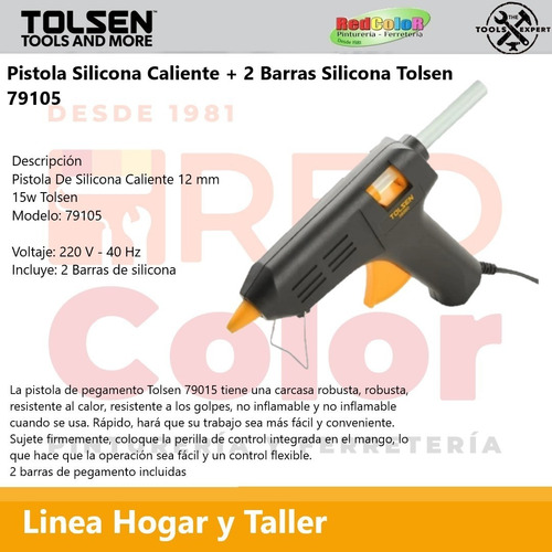 Pistola Silicona Caliente + 2 Barras Silicona Tolsen 79105