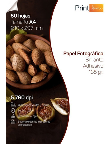 Imagen 1 de 6 de Papel Fotográfico Adhesivo Glossy 135gr A4 X 50 Hojas