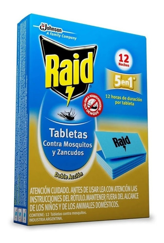 Raid Tabletas 5en1 Anti Mosquitos Zancudos 12 Unidades