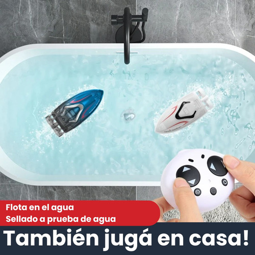 Mini Lancha Carrera Control Remoto X2 Jugadores Full Luces Color Negro
