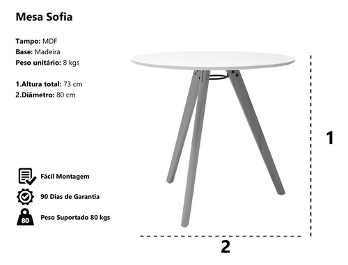 Imagem 4 de 4 de Mesa De Jantar Redonda Sofia Branca 80 Cm
