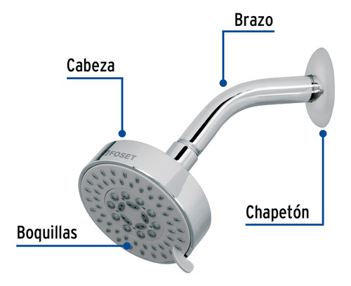 Regadera 5 Funciones Acabado Cromo Con Brazo De Pared