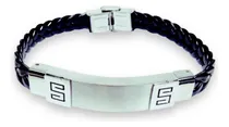 Comprar Pulsera De Caballero Cuero Y Acero Inox Grecas Romanas.