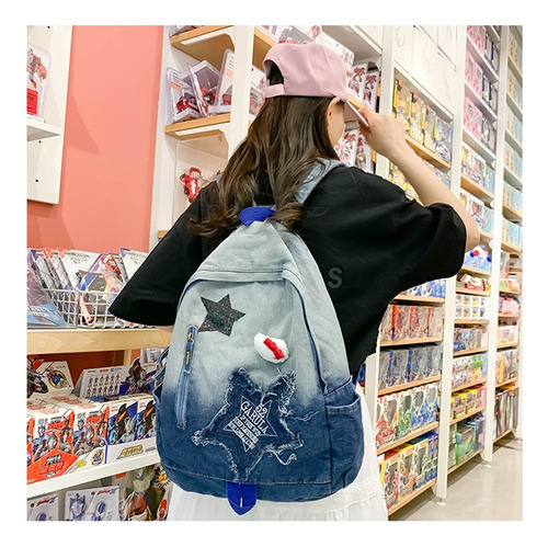 Mochila Vaquera Hello Kitty Star Sweet Cute Versatile Fashio Color Azul Diseño De La Tela Liso