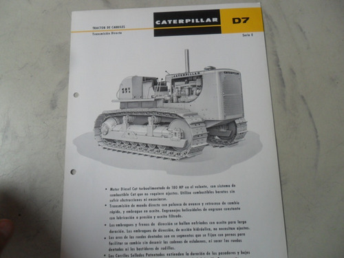Folleto Caterpillar D7 Antiguo Oruga Bulldozer Tractor 