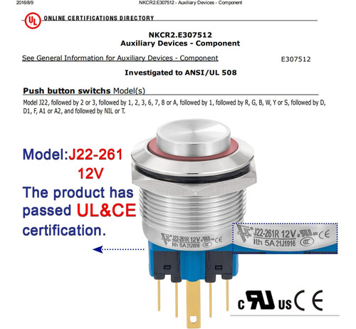 Interruptor Momentario Momentario High Ip67 De 22 Mm