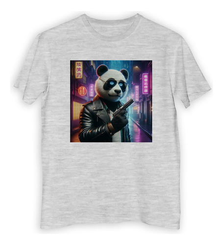 Remera Hombre Panda Con Un Arma Ciudad Campera Cuero