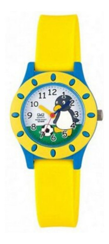 Reloj infantil Q&Q con diseño de pingüino amarillo y azul, color de fondo, diseño de pingüino