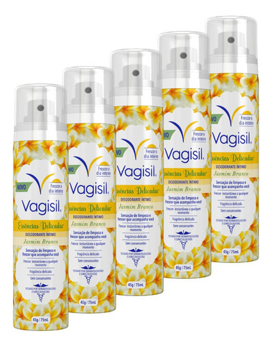 Kit 5 Desodorantes Íntimos Vagisil Jasmim Branco 45g