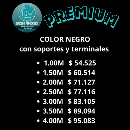 Barral Cortina Ironwood 22mm A Medida De 1 A 4m Linea Nakash Negro Terminal Coliseo