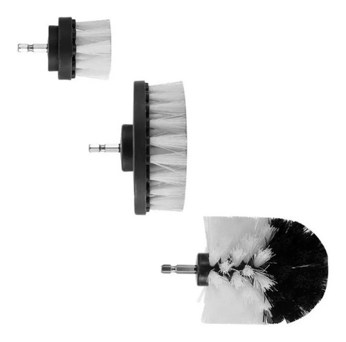 Imagen 2 de 10 de Kit 3 Cepillos Forma De Pad Limpieza Tapizados Para Taladro
