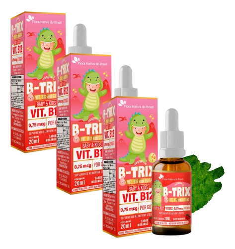 Kit 5x B-trix Vit B12 Em Gotas Kids 20ml Sabor Morango Flora