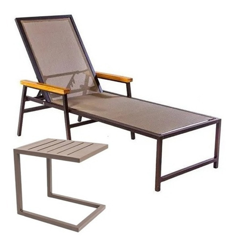 Imagem 1 de 5 de Cadeira Espreguiçadeira Alumínio Para Piscina Com Mesinha