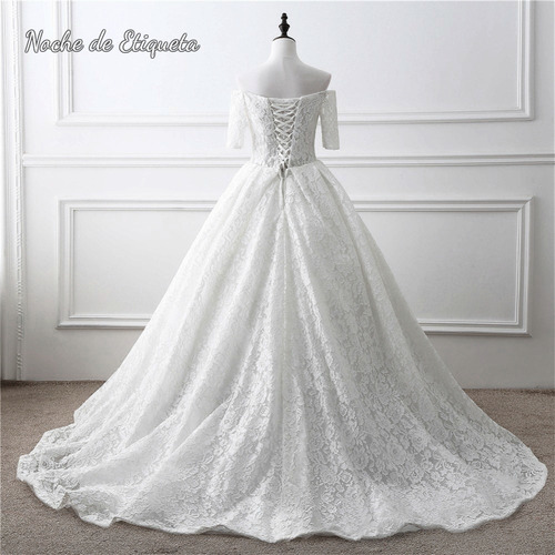 Vestido De Novia Corte Princesa Encaje Manga Media