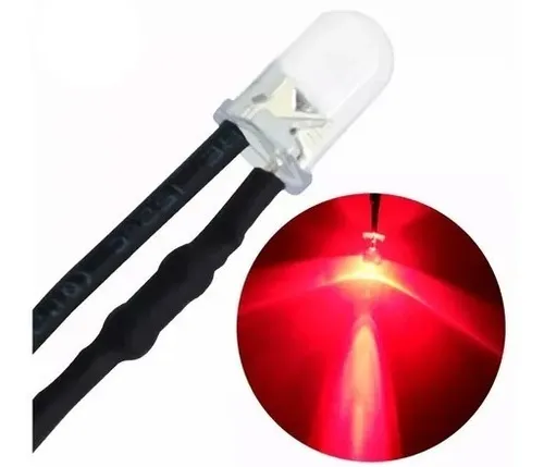 Led Diodo 10mm Rojo Alto Brillo 12v Con Cable De 20cm