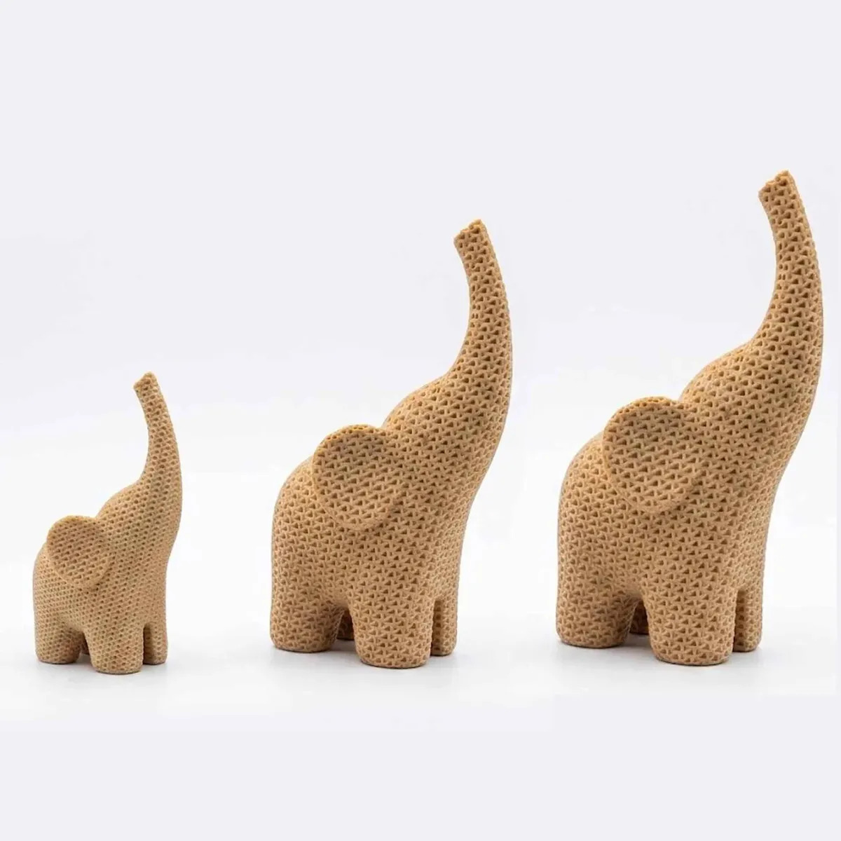 Kit 3 Elefante Decorativo Efeito Tricot Moderno Minimalista Bege Tricot