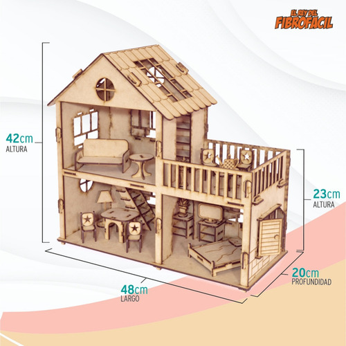 Imagen 5 de 10 de Casita De Muñecas Madera Fibrofácil + 30 Muebles + Regalos