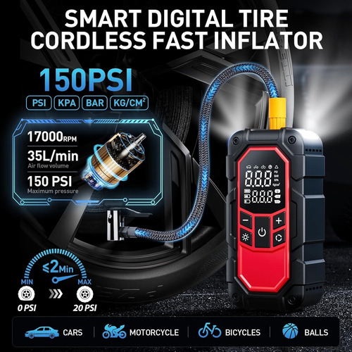 Arrancador Portátil 3000a + Compresor Aire 150 Psi 12v Coche