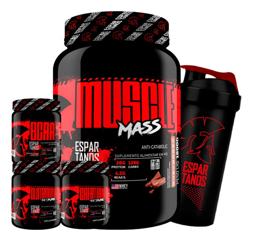 Massa Hipercalórico Bcaa Creatina Gluta - Kit Hipertrofia Sabor Chocolate