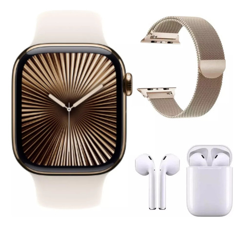 Relógio Smartwatch Watch X Pro Série 10 Chatgpt Gps E Nfc Caixa Rose Pulseira Gold
