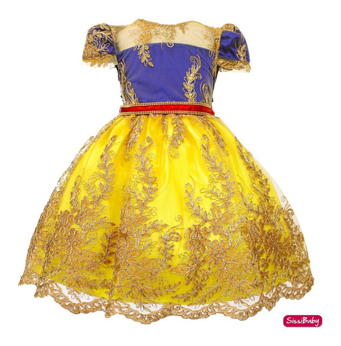 Imagem 3 de 8 de Vestido Princesa Branca De Neve Infantil Coroa E Luvas