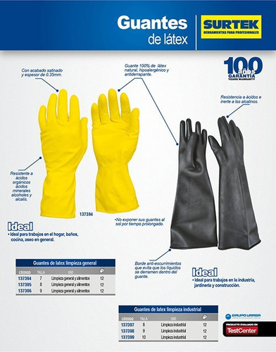Imagen 3 de 4 de Guantes Látex Doméstico Mediano Surtek 137395 Paq 12 Pzas
