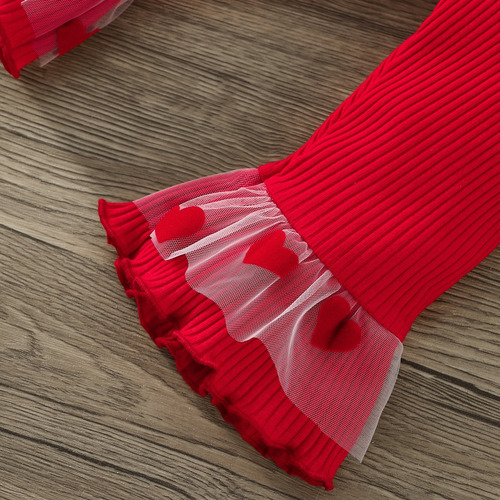 Conjunto Con Pantalones Acampanados Y Estampado De Corazones Rojo 3-6 M
