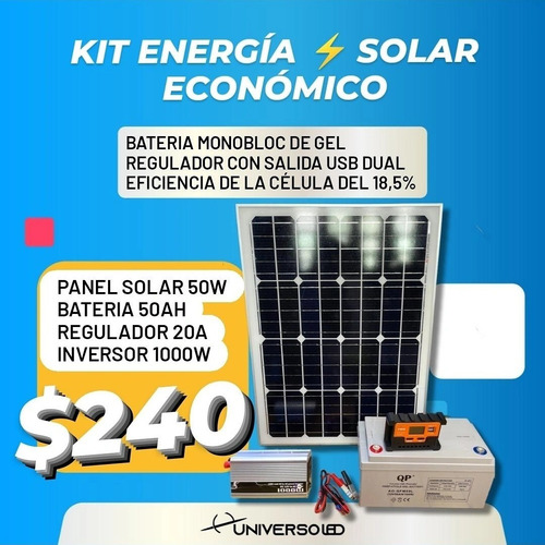 Imagen 1 de 10 de Solar Kit Completo Panel Regulador Bateria E Inversor