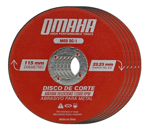 Imagen 1 de 7 de Set 100 Discos De Corte Omaha Dc-1 115 X 1 Mm Para Metales