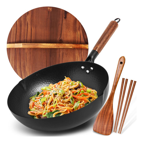 Brbrgo Sarten Wok De Acero Al Carbono, 5 Piezas Autenticas S