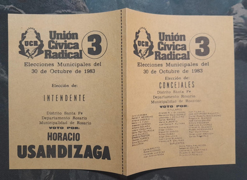 Boleta Electoral 1983 Raúl Alfonsín/martínez - Usandizaga (Usado)