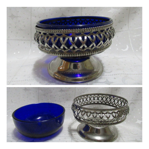 Bella Caramelera Inglesa Cristal Azul Metal Plateado England