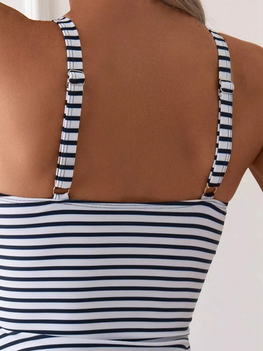 Traje De Baño Dama Dos Piezas Bañador Tankini Para Mujer Blanco Rayas L