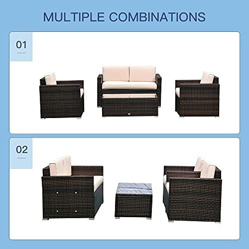 Imagen 4 de 10 de Outsunny - Juego De Muebles De Patio Acolchados, 4 Piezas, C
