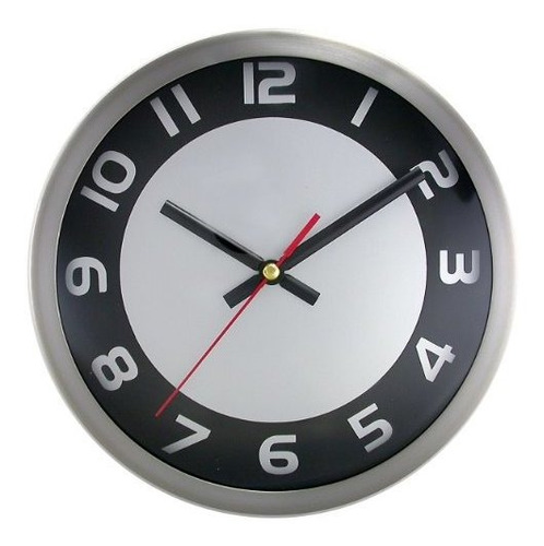 Reloj Redondo Metálico, Diametro 9 , Plata/negro