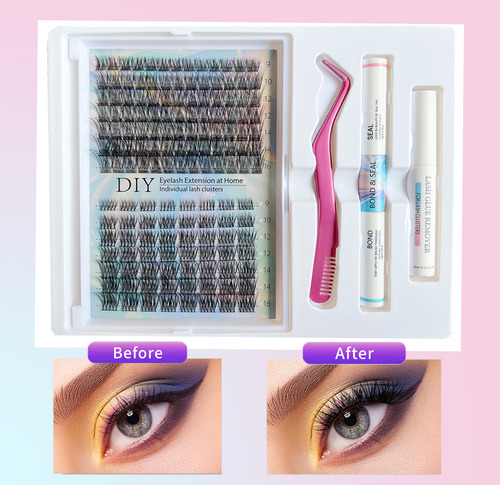Extensiones Pestañas Postiza Diy Mix,kit De Clips+pegamento
