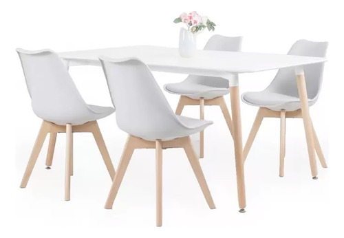 Juego De Mesa Eames 140x80cm + 4 Sillas Tulip Color Blanco